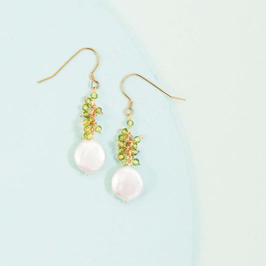 Peridot Coin Pearl Earrings