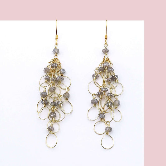 Labradorite Gold Chain Loop Earrings