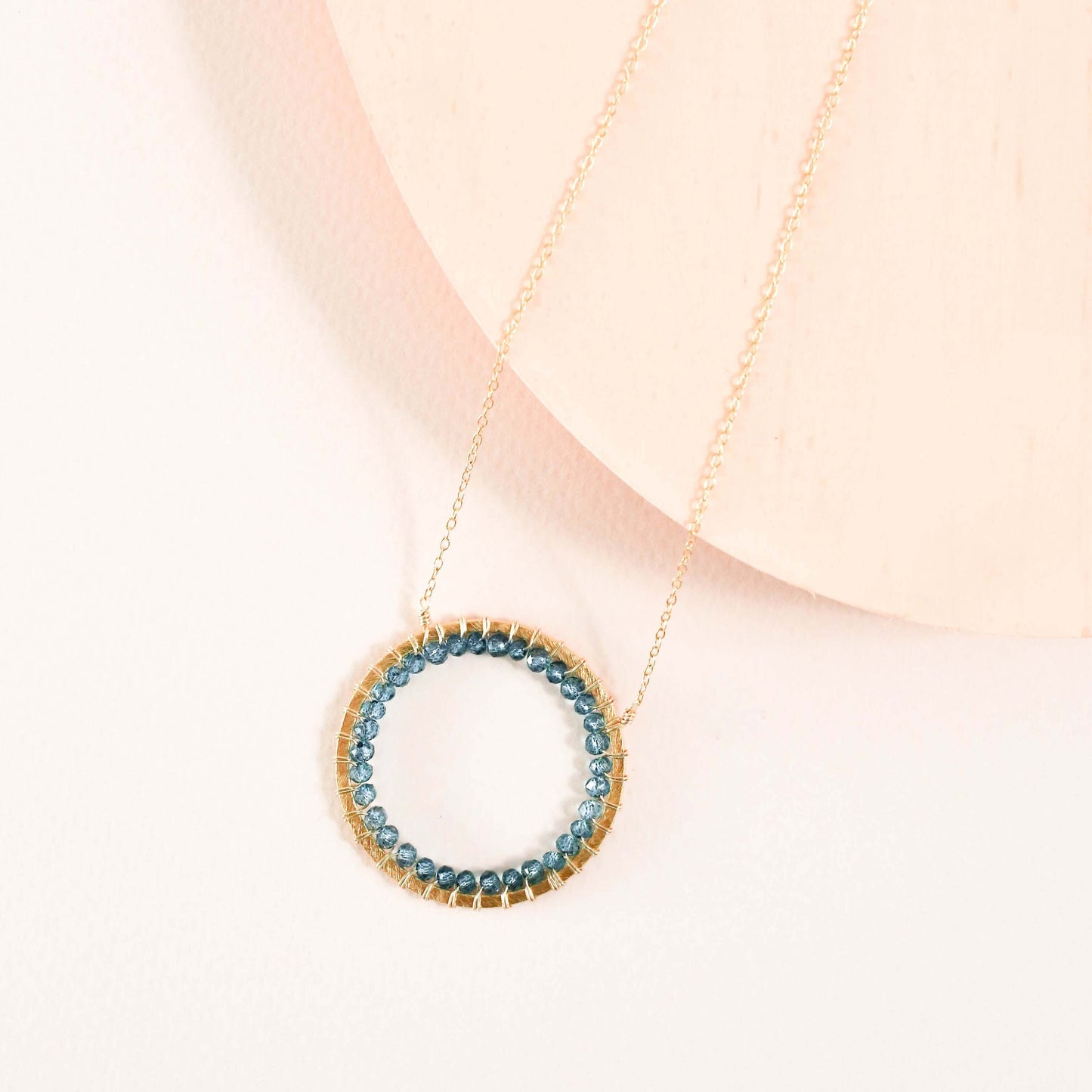 London Blue Quartz Gold Mason Circle Necklace