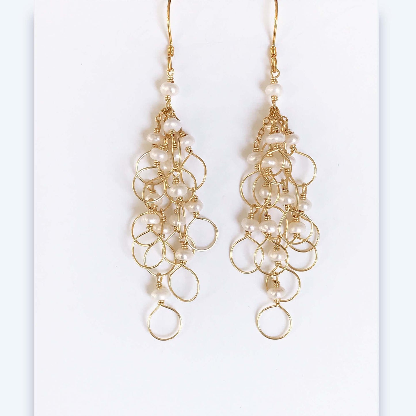 Pearl Gold Chain Loop Earrings