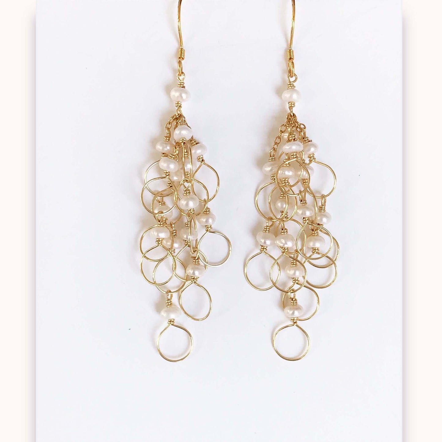 Pearl Gold Chain Loop Earrings