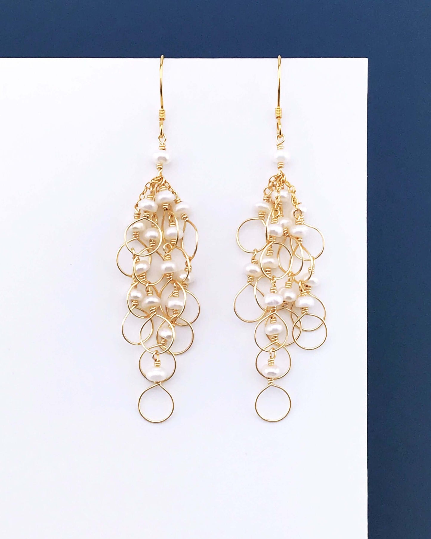 Pearl Gold Chain Loop Earrings