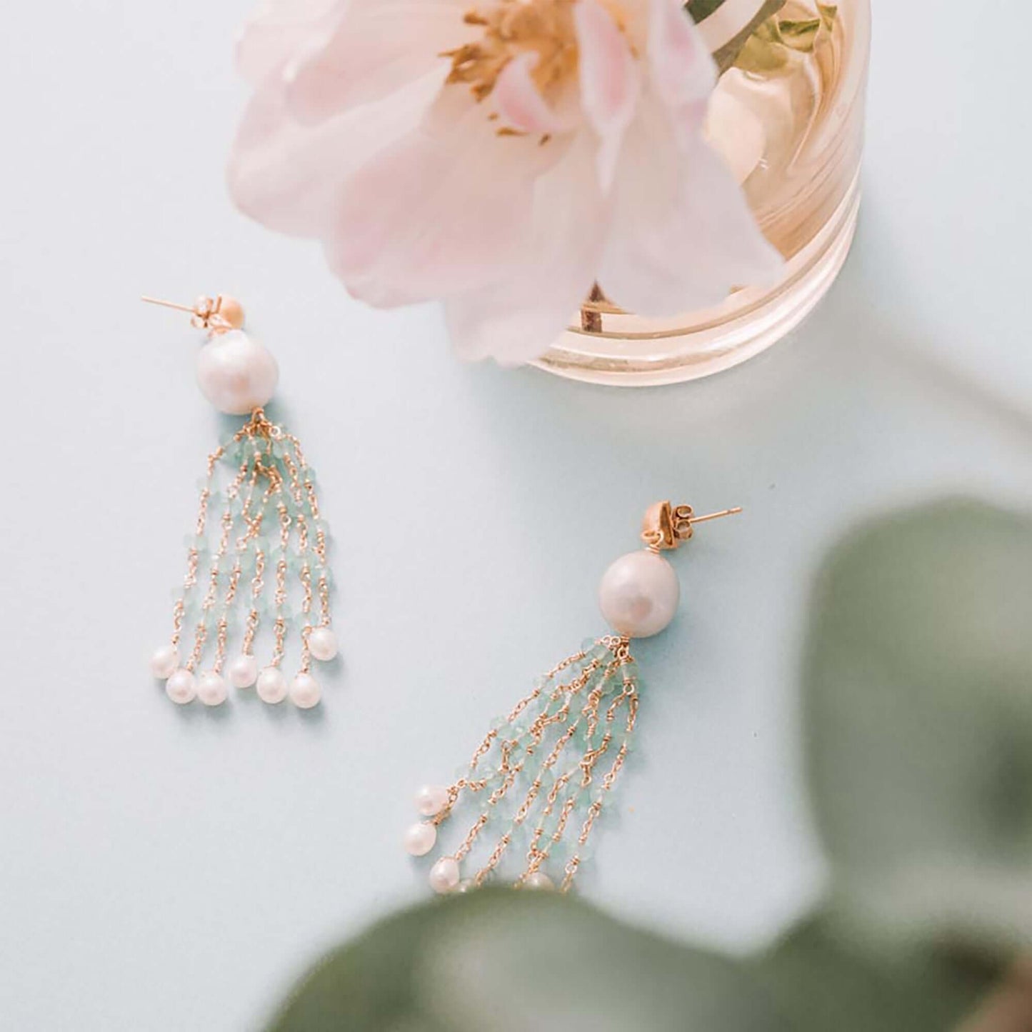 Pearl & Rose Quartz Tassel Earrings