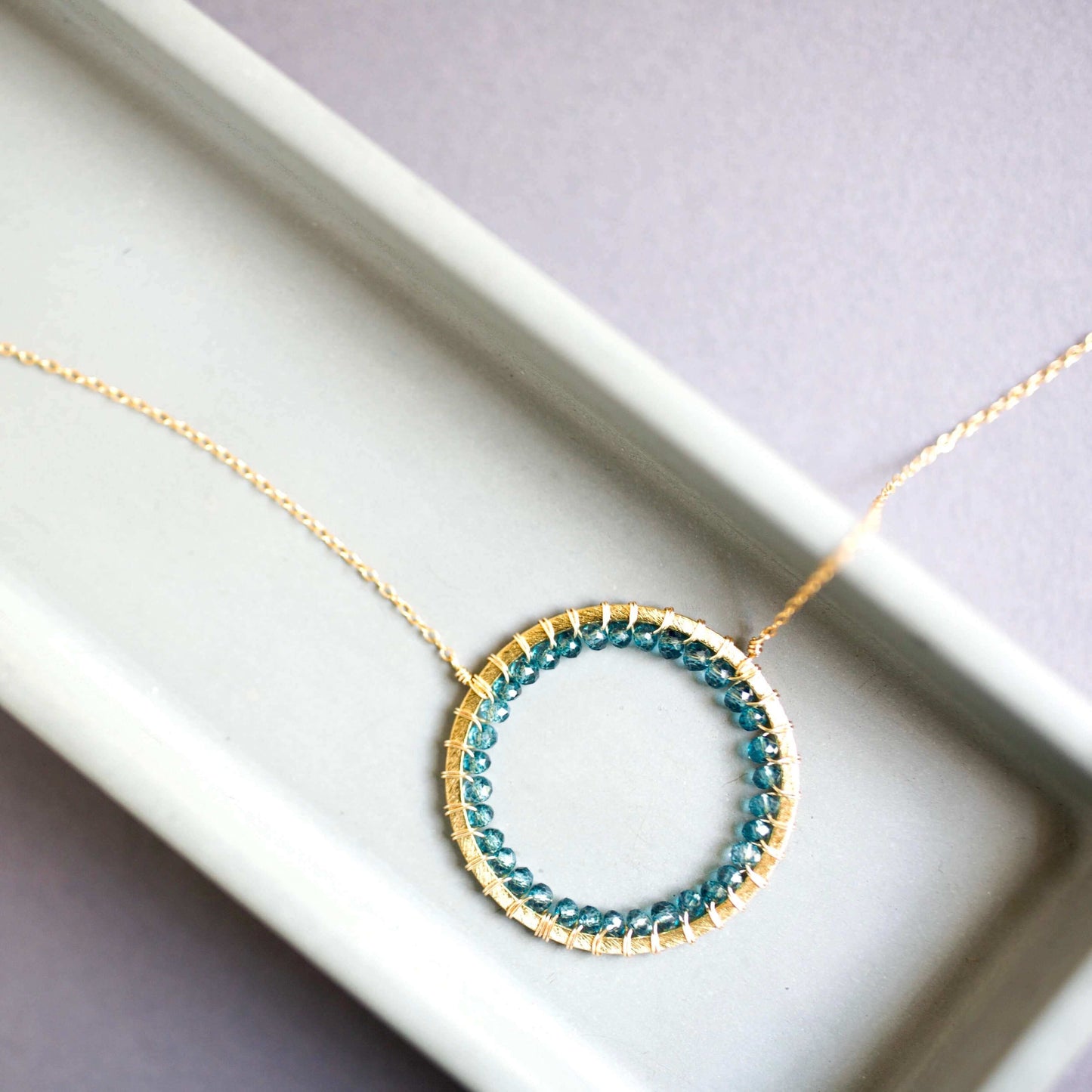 London Blue Quartz Gold Mason Circle Necklace