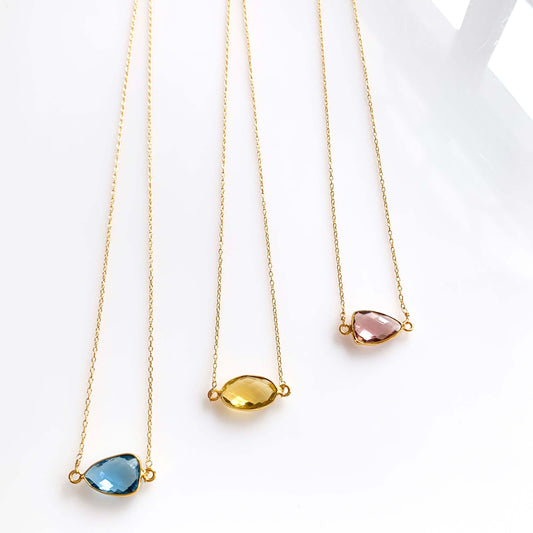 London Blue, Citrine and Garnet Minimalist Necklaces