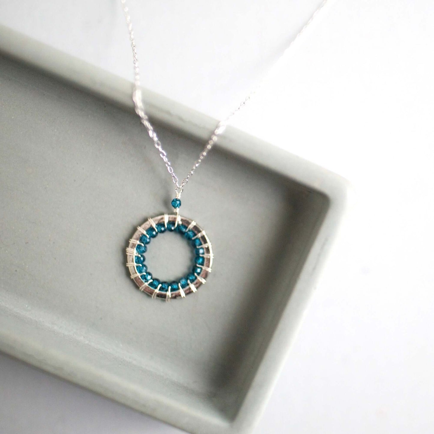 London Blue Quartz Mini Mason Circle Pendants - Silver