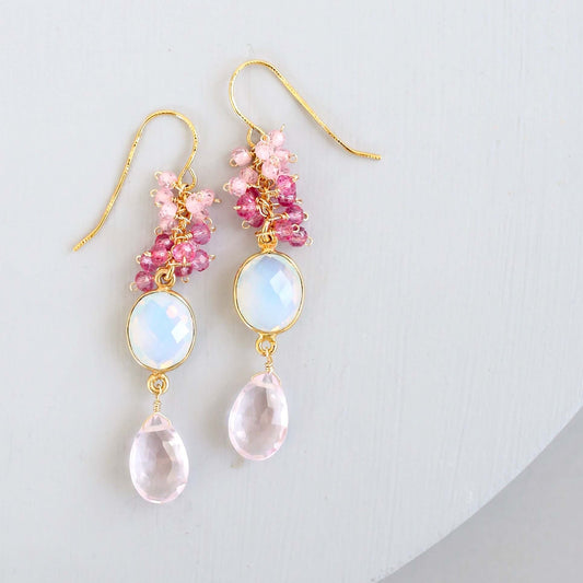 Opal Quartz Bezel Cluster Earrings