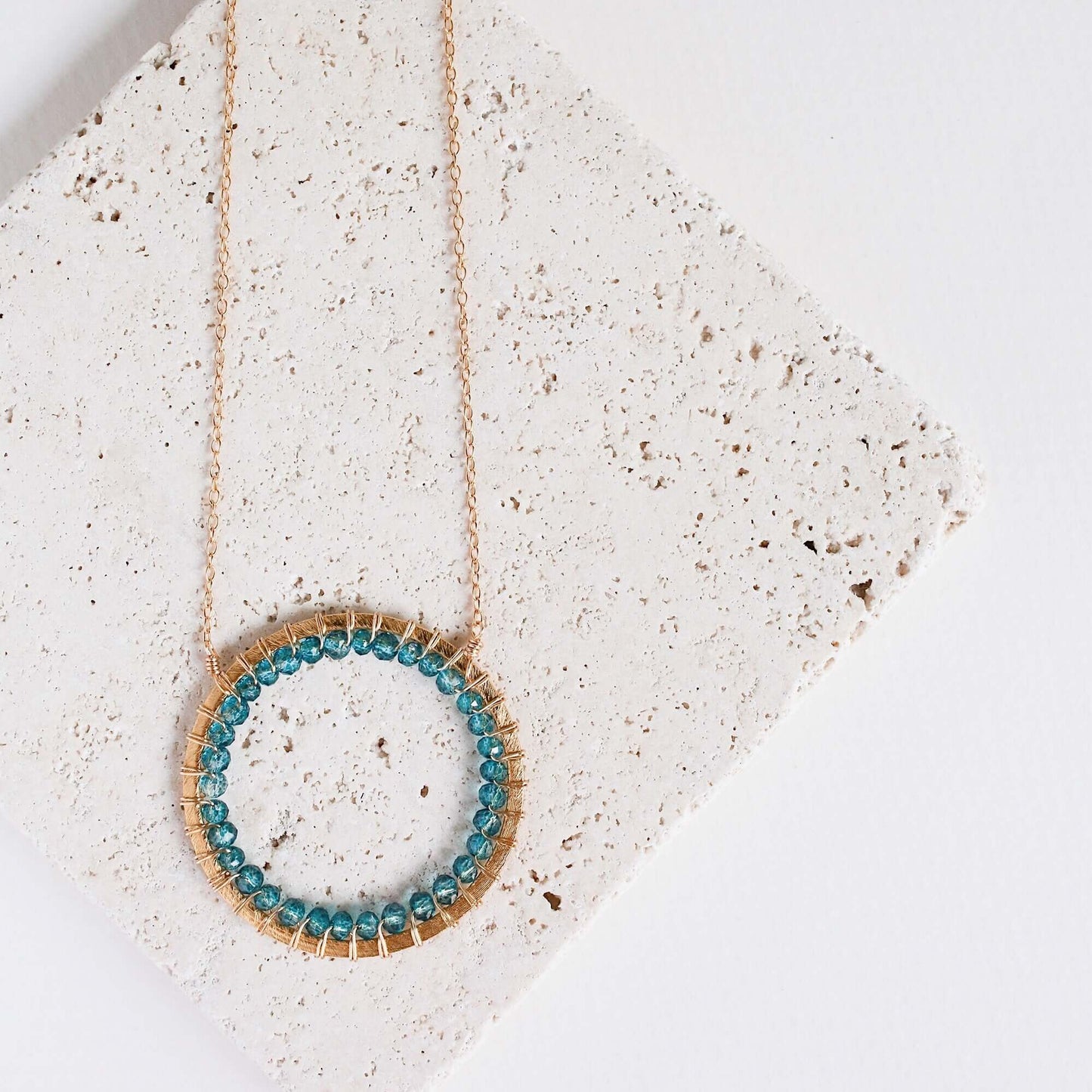 London Blue Quartz Gold Mason Circle Necklace