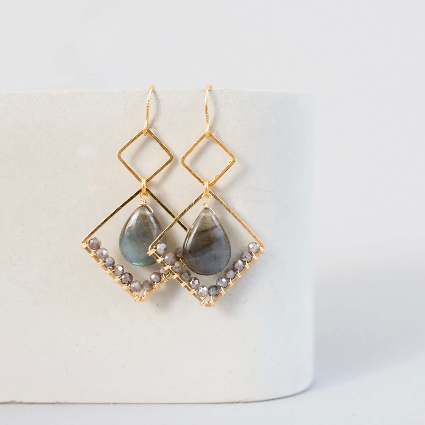 Labradorite Gold Geometric Earrings