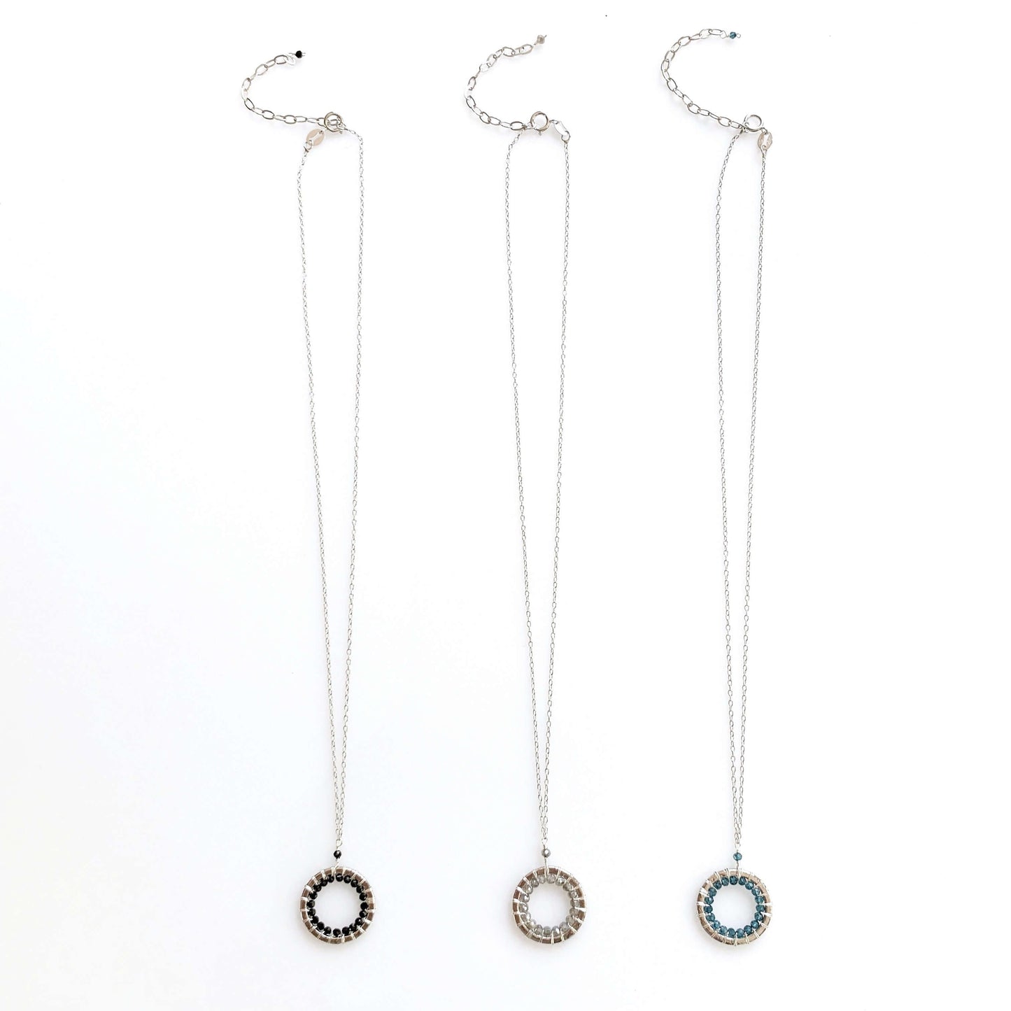 London Blue Quartz Mini Mason Circle Pendants - Silver