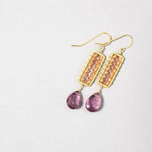 Pink Rhodolite Garnet Wire-Wrapped Parallel Earrings