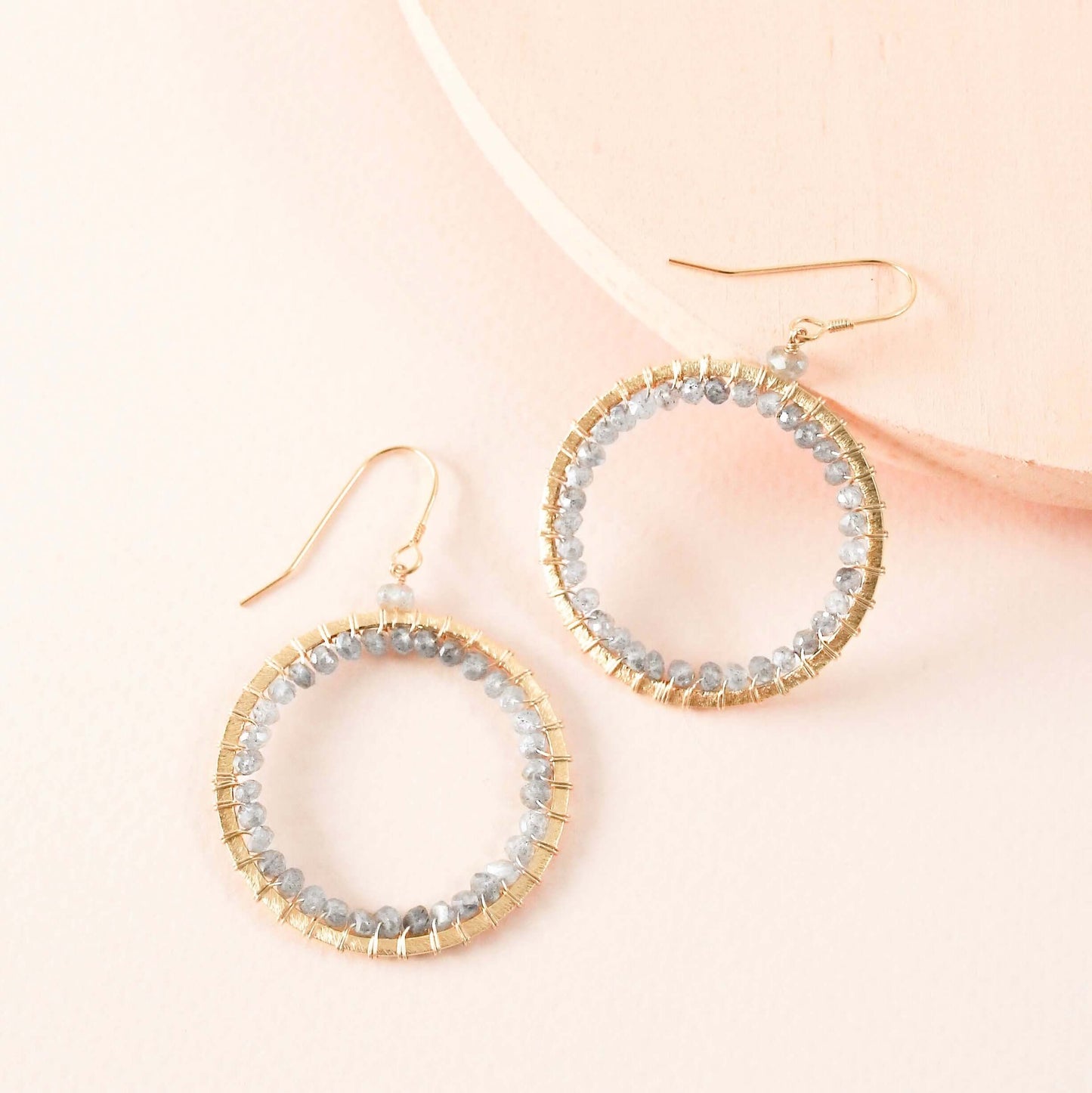 Labradorite Gold Mason Circle Earrings