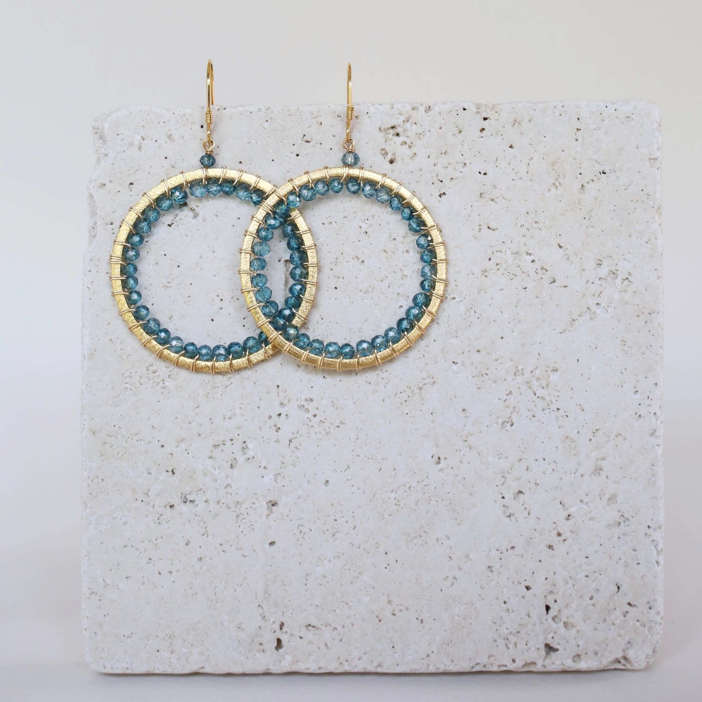 London Blue Quartz Mason Circle Earrings