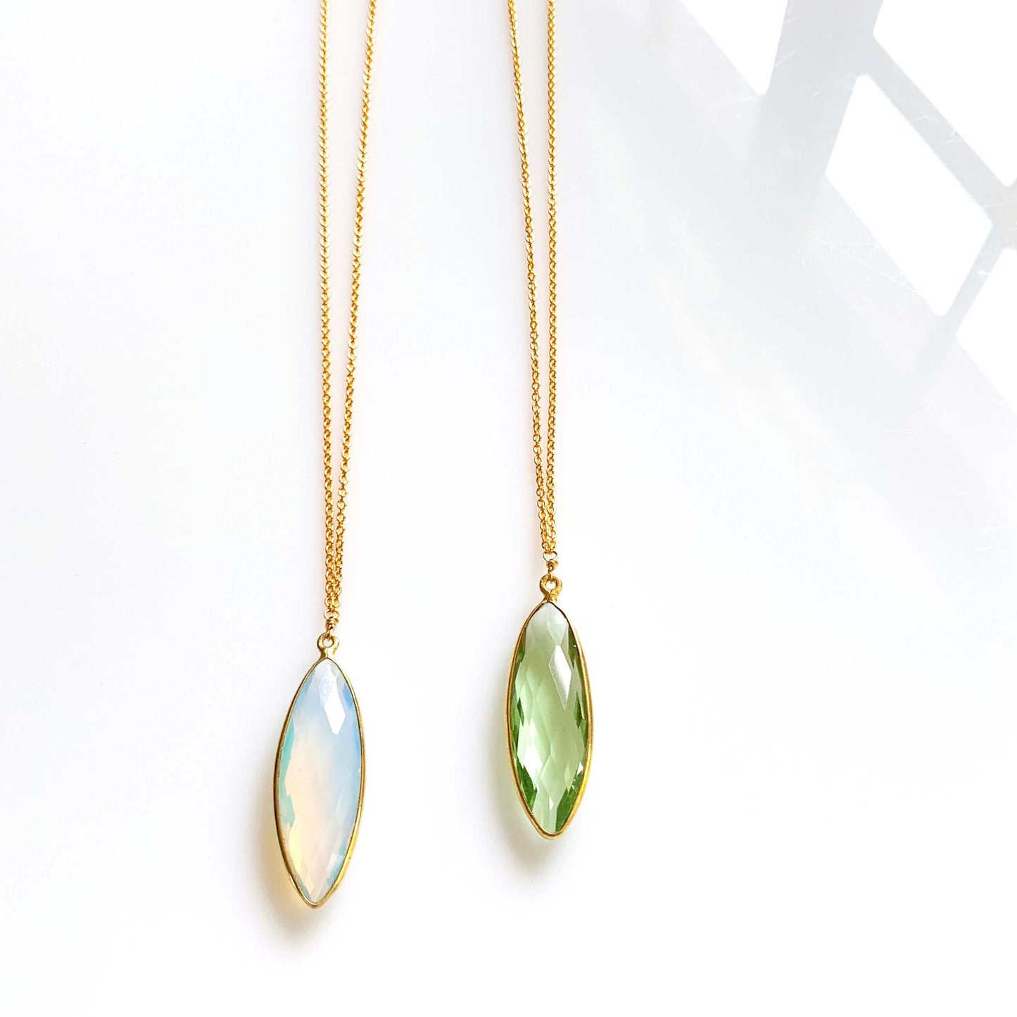 Opal Quartz and Green Amethyst Pendant Necklaces