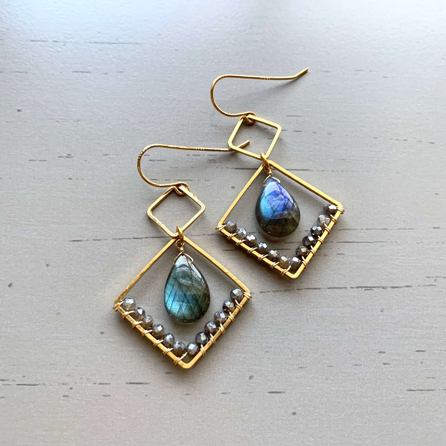 Labradorite Gold Geometric Earrings