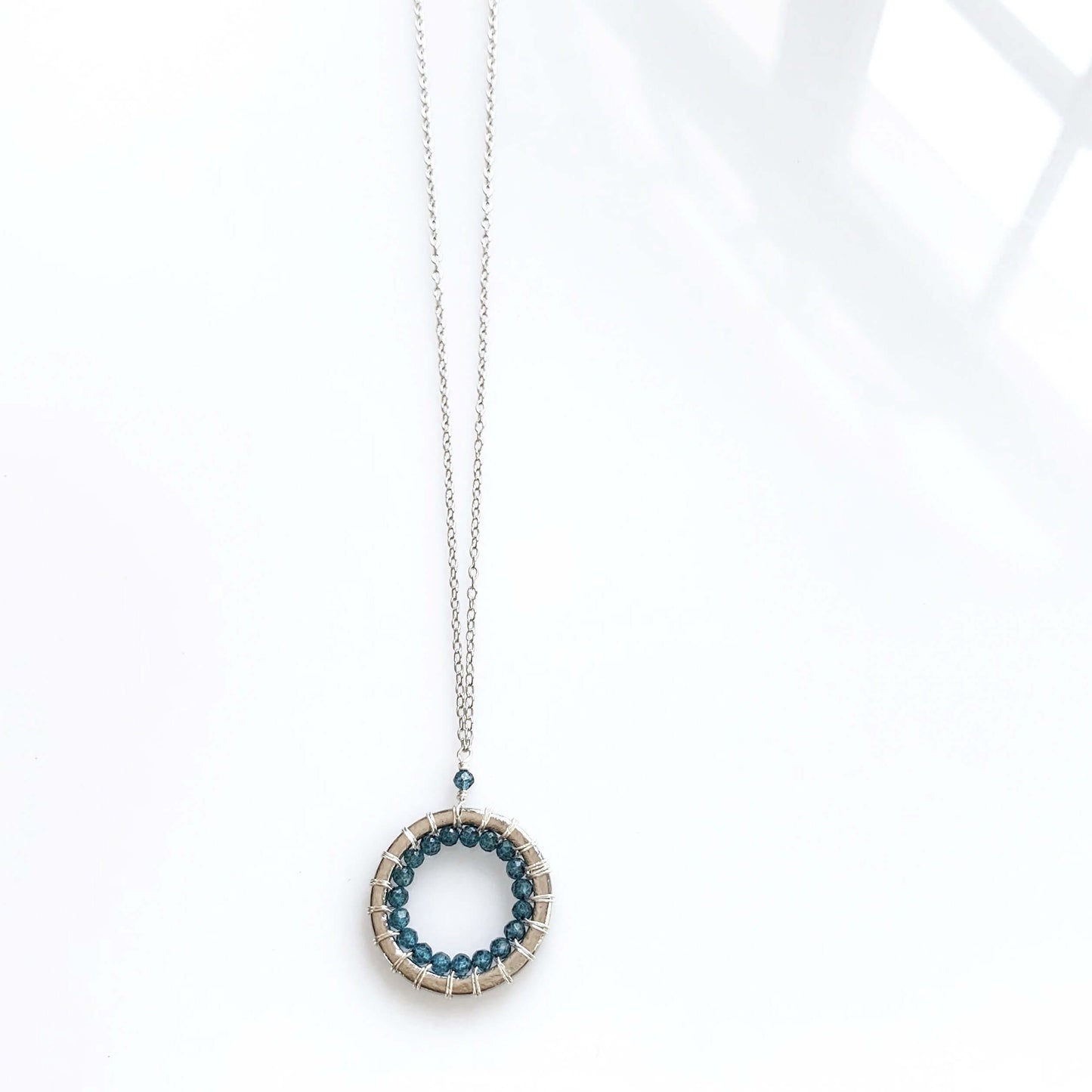 London Blue Quartz Mini Mason Circle Pendants - Silver