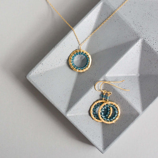 London Blue Quartz Gold Mini Mason Circle Jewelry Set