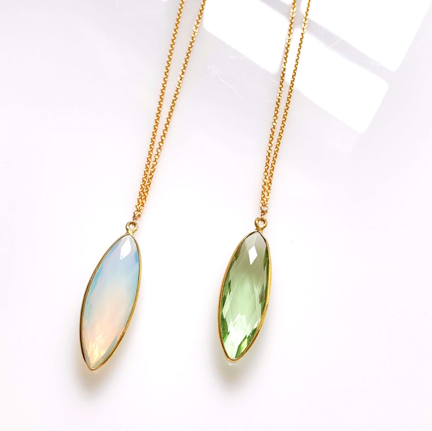 Opal Quartz and Green Amethyst Pendant Necklaces