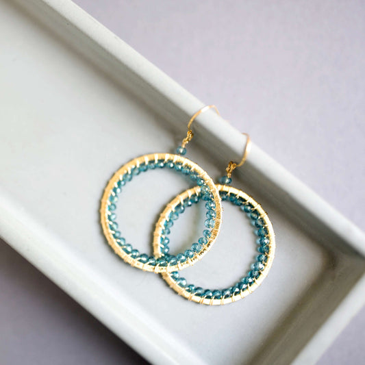 London Blue Quartz Mason Circle Earrings