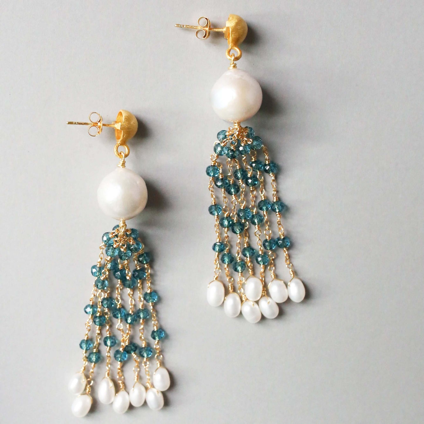 Pearl & Rose Quartz Tassel Earrings