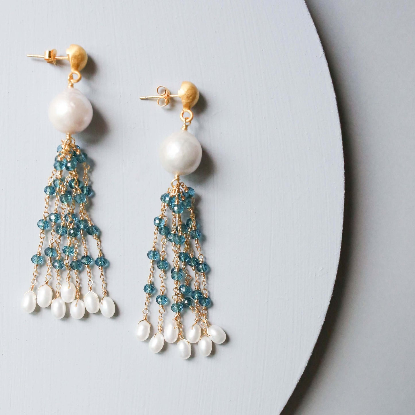 Pearl & Rose Quartz Tassel Earrings